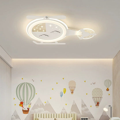 Contemporary Creative Cartoon Helicopter Iron Acrylic LED Flush Mount Ceiling Light Kid's Lighting For Living Room