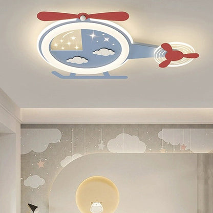Contemporary Creative Cartoon Helicopter Iron Acrylic LED Flush Mount Ceiling Light Kid's Lighting For Living Room
