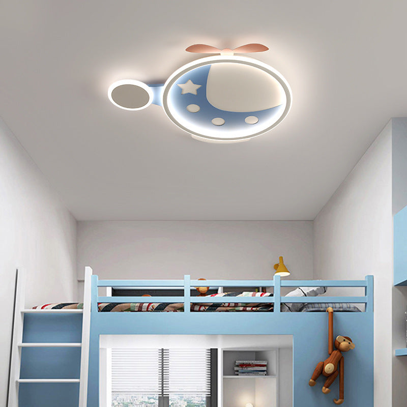 Contemporary Creative Cartoon Helicopter Iron Acrylic LED Flush Mount Ceiling Light Kid's Lighting For Living Room