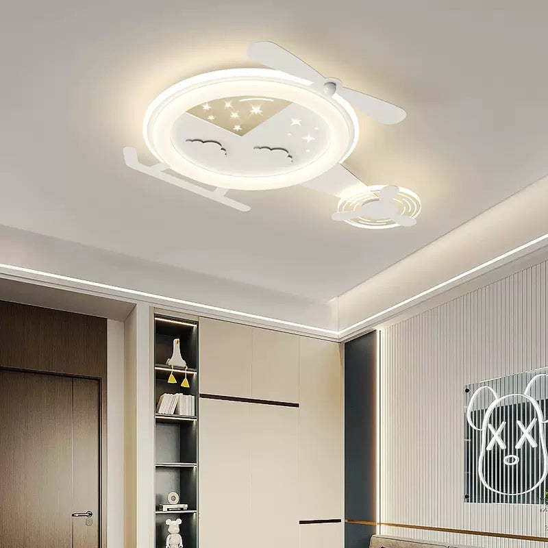 Contemporary Creative Cartoon Helicopter Iron Acrylic LED Flush Mount Ceiling Light Kid's Lighting For Living Room