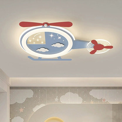Contemporary Creative Cartoon Helicopter Iron Acrylic LED Flush Mount Ceiling Light Kid's Lighting For Living Room