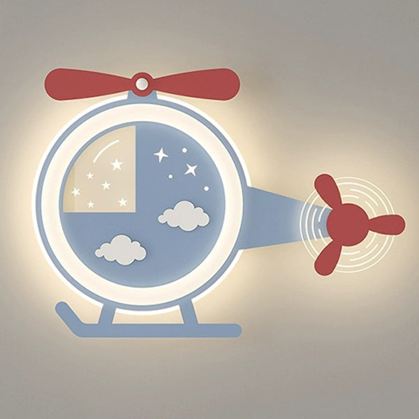 Contemporary Creative Cartoon Helicopter Iron Acrylic LED Flush Mount Ceiling Light Kid's Lighting For Living Room