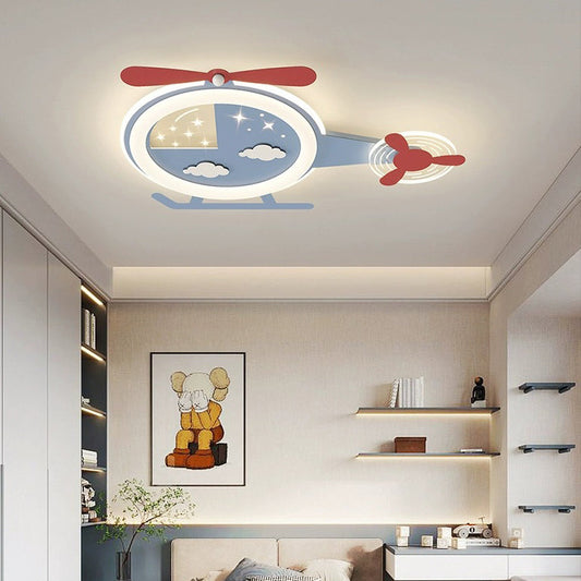 Contemporary Creative Cartoon Helicopter Iron Acrylic LED Flush Mount Ceiling Light Kid's Lighting For Living Room