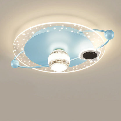 Contemporary Scandinavian Round Cartoon Astronaut Planet Iron Acrylic LED Flush Mount Ceiling Light For Bedroom