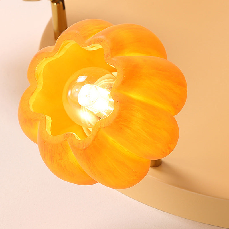 Traditional French Resin Pumpkin Shade Solid Wood 3/5/6/7-Light Semi-Flush Mount Ceiling Light For Living Room