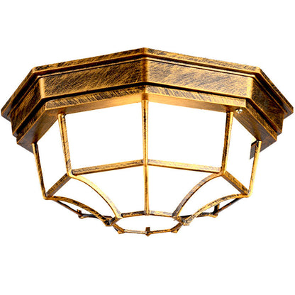Traditional European Aluminum Glass Polygon 1-Light Semi-Flush Mount Ceiling Light For Hallway
