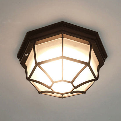 Traditional European Aluminum Glass Polygon 1-Light Semi-Flush Mount Ceiling Light For Hallway