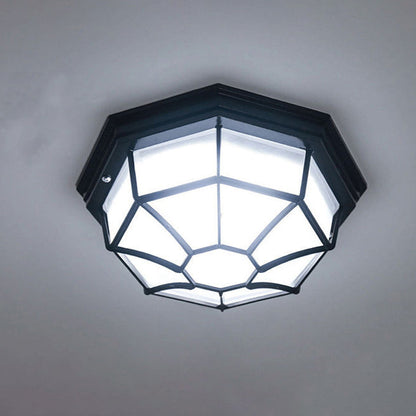 Traditional European Aluminum Glass Polygon 1-Light Semi-Flush Mount Ceiling Light For Hallway