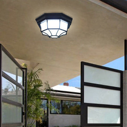 Traditional European Aluminum Glass Polygon 1-Light Semi-Flush Mount Ceiling Light For Hallway