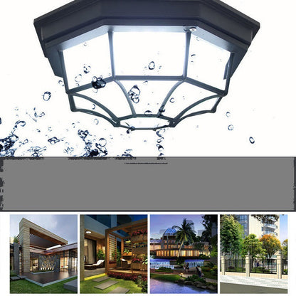 Traditional European Aluminum Glass Polygon 1-Light Semi-Flush Mount Ceiling Light For Hallway