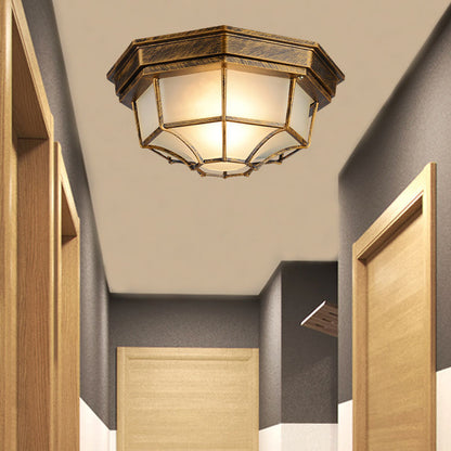 Traditional European Aluminum Glass Polygon 1-Light Semi-Flush Mount Ceiling Light For Hallway