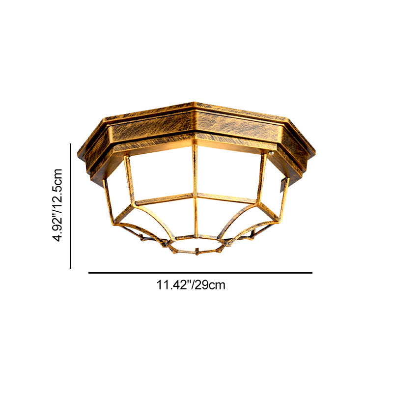 Traditional European Aluminum Glass Polygon 1-Light Semi-Flush Mount Ceiling Light For Hallway