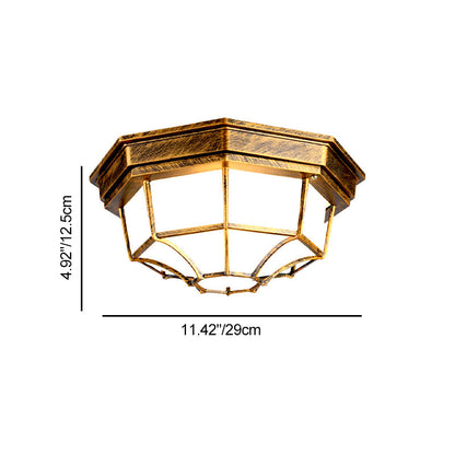 Traditional European Aluminum Glass Polygon 1-Light Semi-Flush Mount Ceiling Light For Hallway