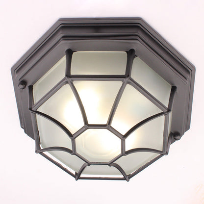 Traditional European Aluminum Glass Polygon 1-Light Semi-Flush Mount Ceiling Light For Hallway
