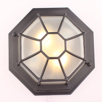 Traditional European Aluminum Glass Polygon 1-Light Semi-Flush Mount Ceiling Light For Hallway
