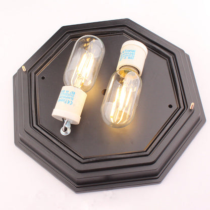 Traditional European Aluminum Glass Polygon 1-Light Semi-Flush Mount Ceiling Light For Hallway