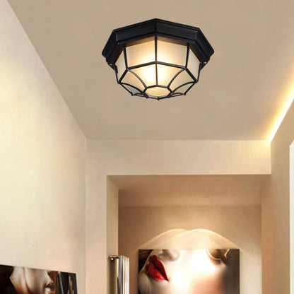 Traditional European Aluminum Glass Polygon 1-Light Semi-Flush Mount Ceiling Light For Hallway