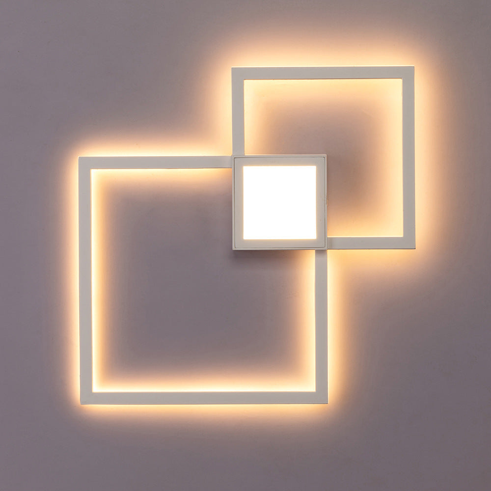 Contemporary Simplicity Geometric Square Iron Strip Acrylic LED Wall Sconce Lamp For Bedroom