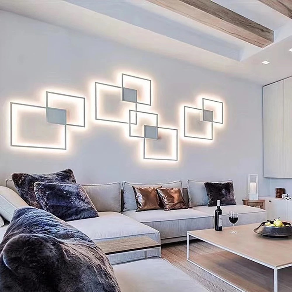 Contemporary Simplicity Geometric Square Iron Strip Acrylic LED Wall Sconce Lamp For Bedroom