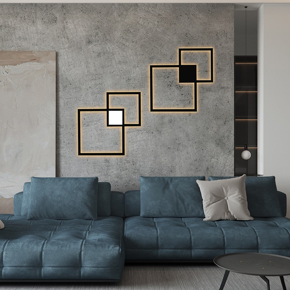 Contemporary Simplicity Geometric Square Iron Strip Acrylic LED Wall Sconce Lamp For Bedroom