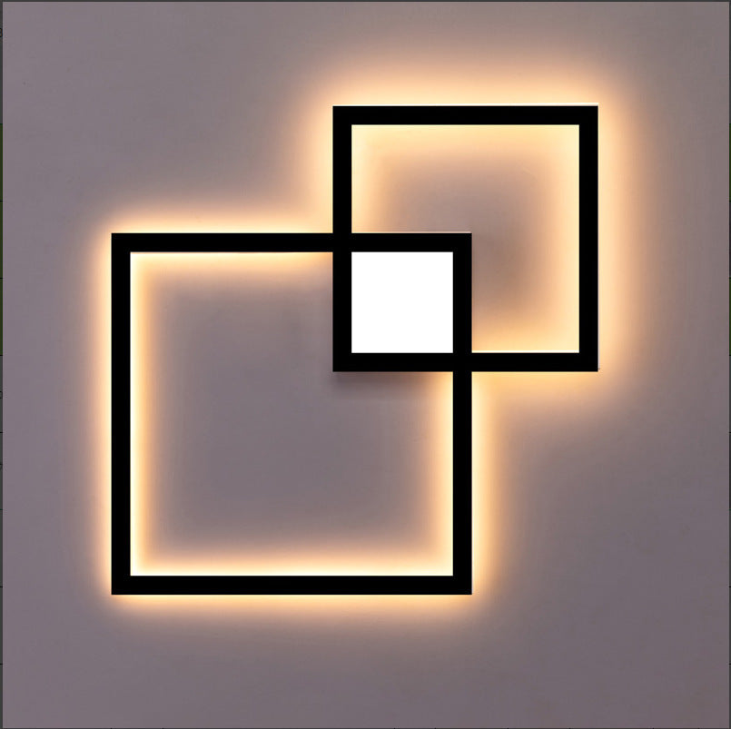 Contemporary Simplicity Geometric Square Iron Strip Acrylic LED Wall Sconce Lamp For Bedroom