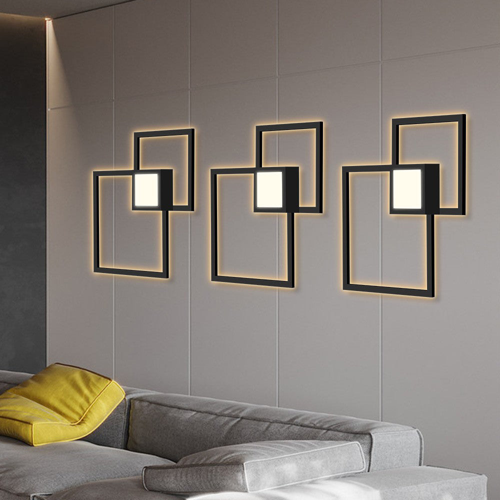 Contemporary Simplicity Geometric Square Iron Strip Acrylic LED Wall Sconce Lamp For Bedroom