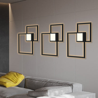Contemporary Simplicity Geometric Square Iron Strip Acrylic LED Wall Sconce Lamp For Bedroom