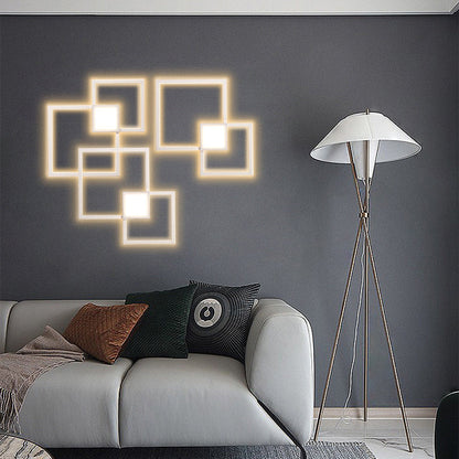 Contemporary Simplicity Geometric Square Iron Strip Acrylic LED Wall Sconce Lamp For Bedroom