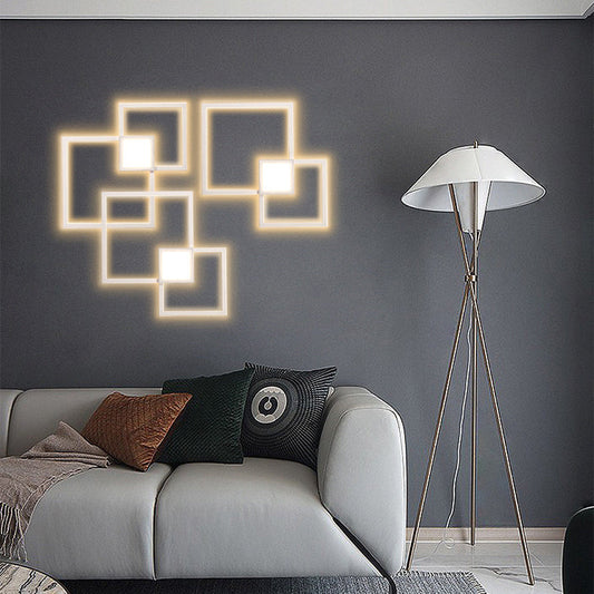 Contemporary Simplicity Geometric Square Iron Strip Acrylic LED Wall Sconce Lamp For Bedroom