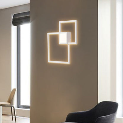 Contemporary Simplicity Geometric Square Iron Strip Acrylic LED Wall Sconce Lamp For Bedroom
