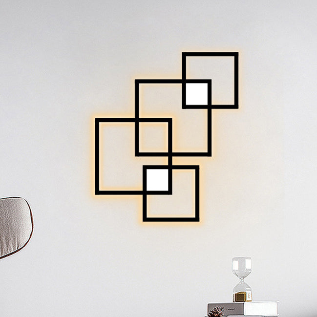 Contemporary Simplicity Geometric Square Iron Strip Acrylic LED Wall Sconce Lamp For Bedroom