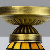 Traditional Tiffany Magnolia Flower Pattern Stained Glass Cup Shade 1-Light Semi-Flush Mount Ceiling Light For Living Room
