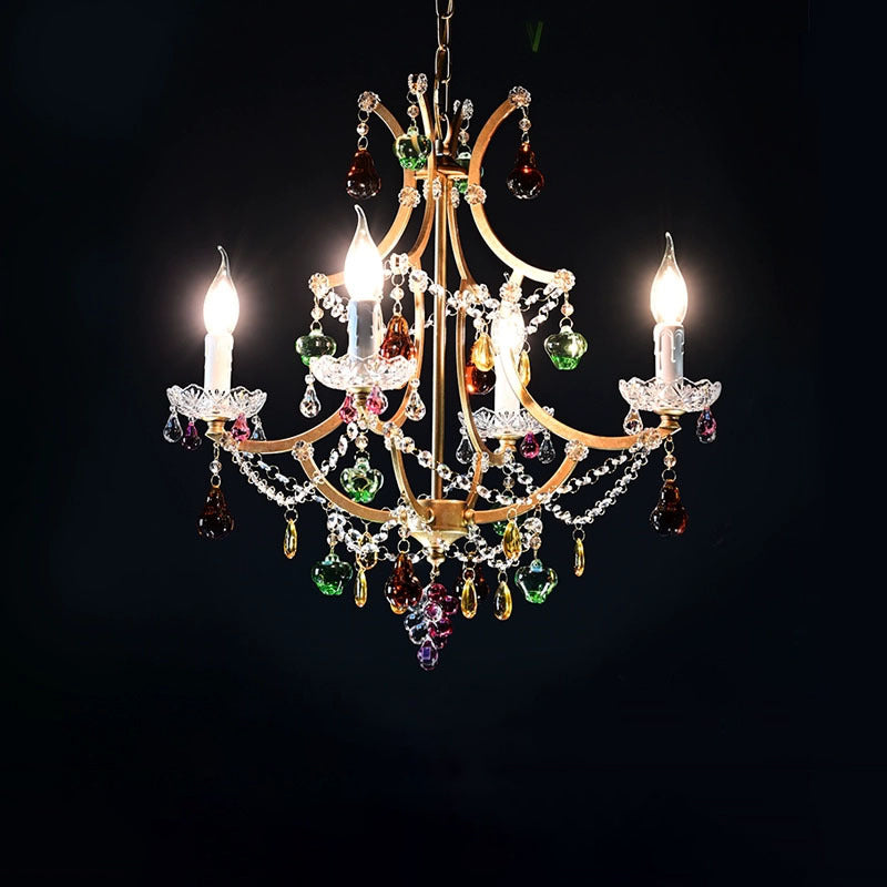 Modern Art Deco Arc Hardware Frame Crystal Tassel Candelabra 4/6/8-Light Chandelier For Living Room