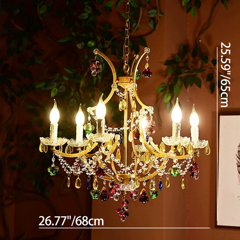 Modern Art Deco Arc Hardware Frame Crystal Tassel Candelabra 4/6/8-Light Chandelier For Living Room
