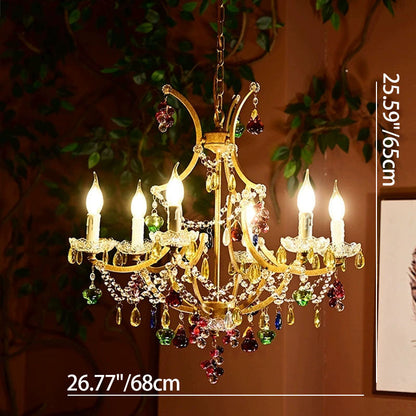 Modern Art Deco Arc Hardware Frame Crystal Tassel Candelabra 4/6/8-Light Chandelier For Living Room