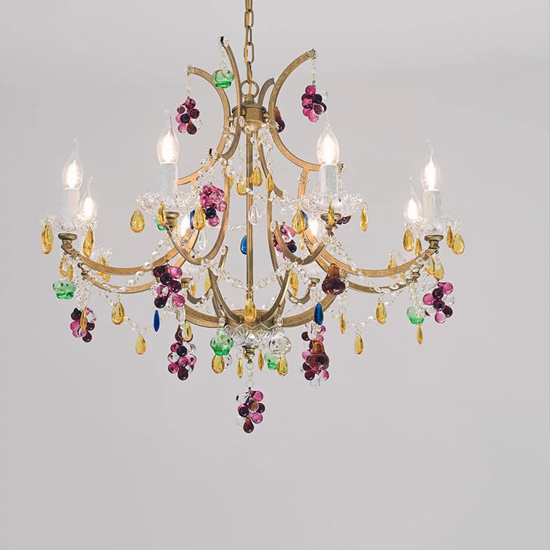 Modern Art Deco Arc Hardware Frame Crystal Tassel Candelabra 4/6/8-Light Chandelier For Living Room