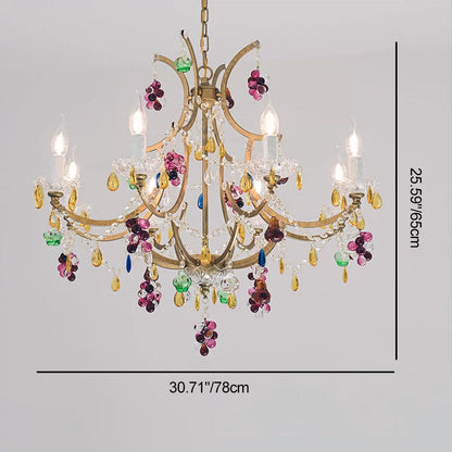 Modern Art Deco Arc Hardware Frame Crystal Tassel Candelabra 4/6/8-Light Chandelier For Living Room