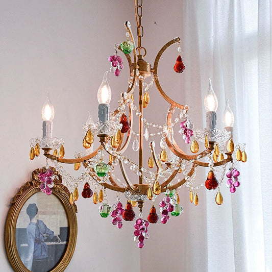 Modern Art Deco Arc Hardware Frame Crystal Tassel Candelabra 4/6/8-Light Chandelier For Living Room