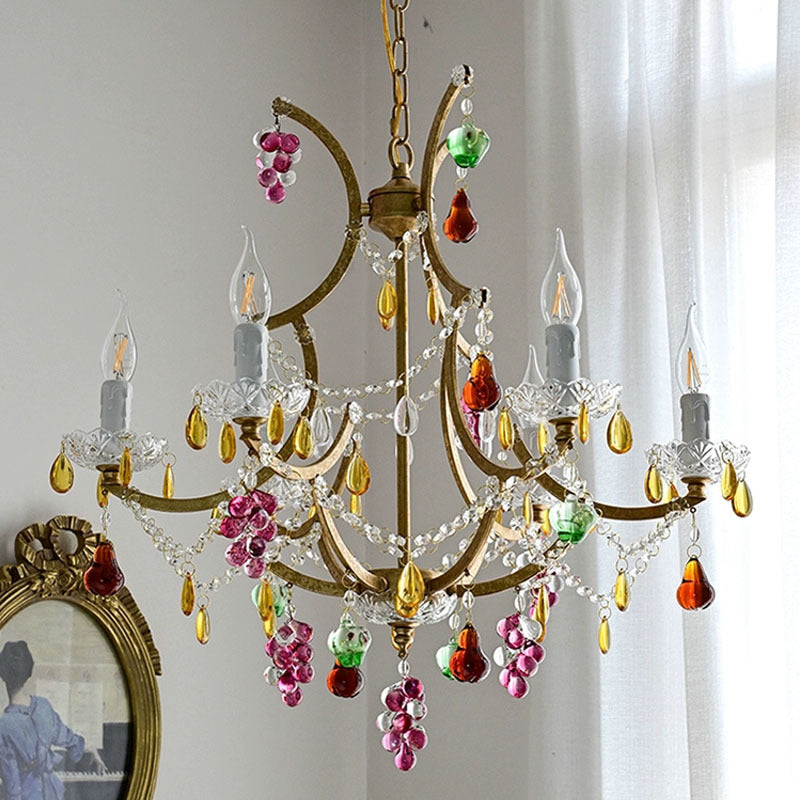 Modern Art Deco Arc Hardware Frame Crystal Tassel Candelabra 4/6/8-Light Chandelier For Living Room