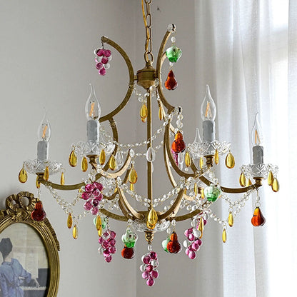 Modern Art Deco Arc Hardware Frame Crystal Tassel Candelabra 4/6/8-Light Chandelier For Living Room