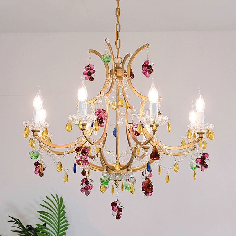 Modern Art Deco Arc Hardware Frame Crystal Tassel Candelabra 4/6/8-Light Chandelier For Living Room
