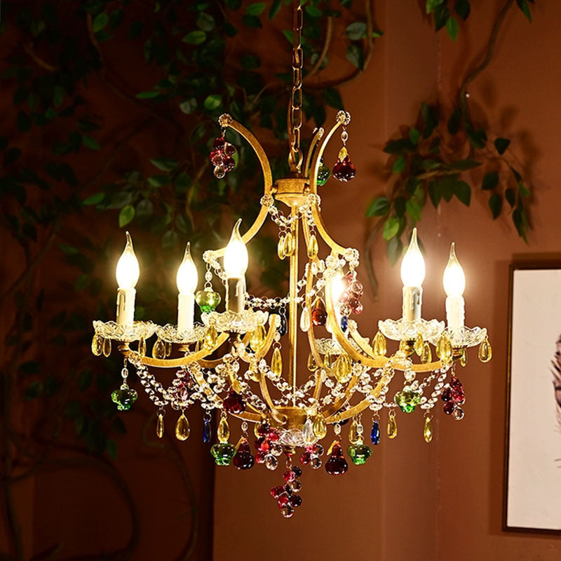 Modern Art Deco Arc Hardware Frame Crystal Tassel Candelabra 4/6/8-Light Chandelier For Living Room
