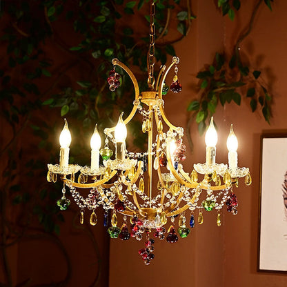 Modern Art Deco Arc Hardware Frame Crystal Tassel Candelabra 4/6/8-Light Chandelier For Living Room