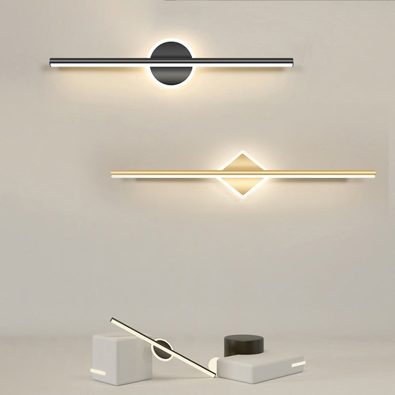 Contemporary Simplicity Geometric Long Strip Iron Aluminum LED Mirror Front Wall Sconce Lamp For Bedroom