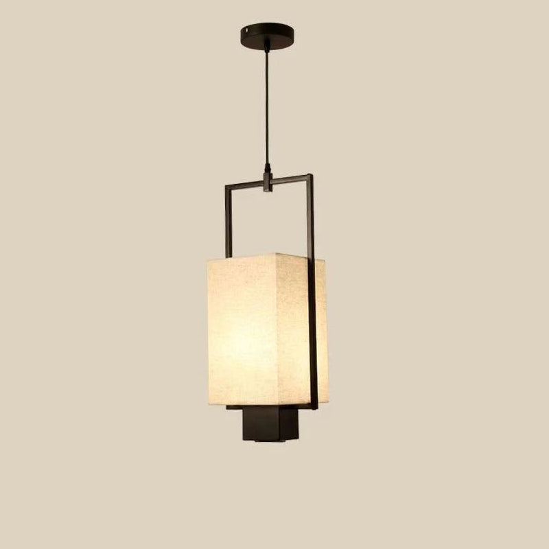 Traditional Chinese Iron Frame Fabric Column Shade 2-Light Pendant Light Spotlight For Living Room