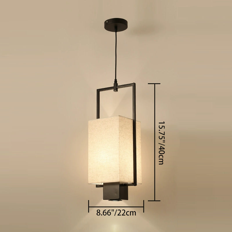 Traditional Chinese Iron Frame Fabric Column Shade 2-Light Pendant Light Spotlight For Living Room