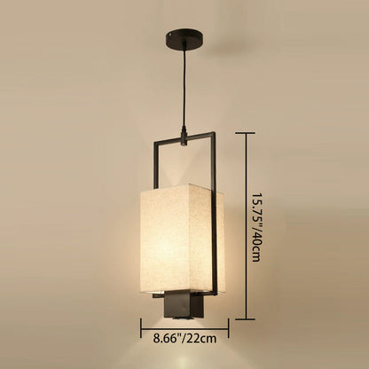 Traditional Chinese Iron Frame Fabric Column Shade 2-Light Pendant Light Spotlight For Living Room
