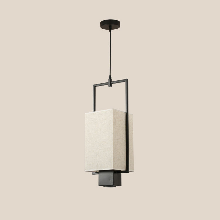 Traditional Chinese Iron Frame Fabric Column Shade 2-Light Pendant Light Spotlight For Living Room