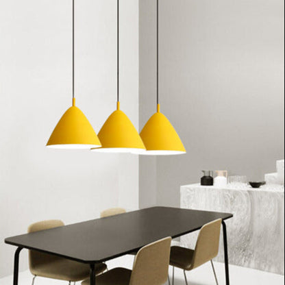 Contemporary Scandinavian Macaron Conical Iron Shade 1-Light Pendant Light For Living Room