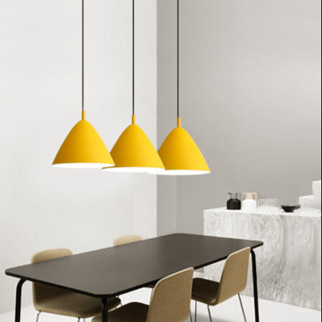 Contemporary Scandinavian Macaron Conical Iron Shade 1-Light Pendant Light For Living Room